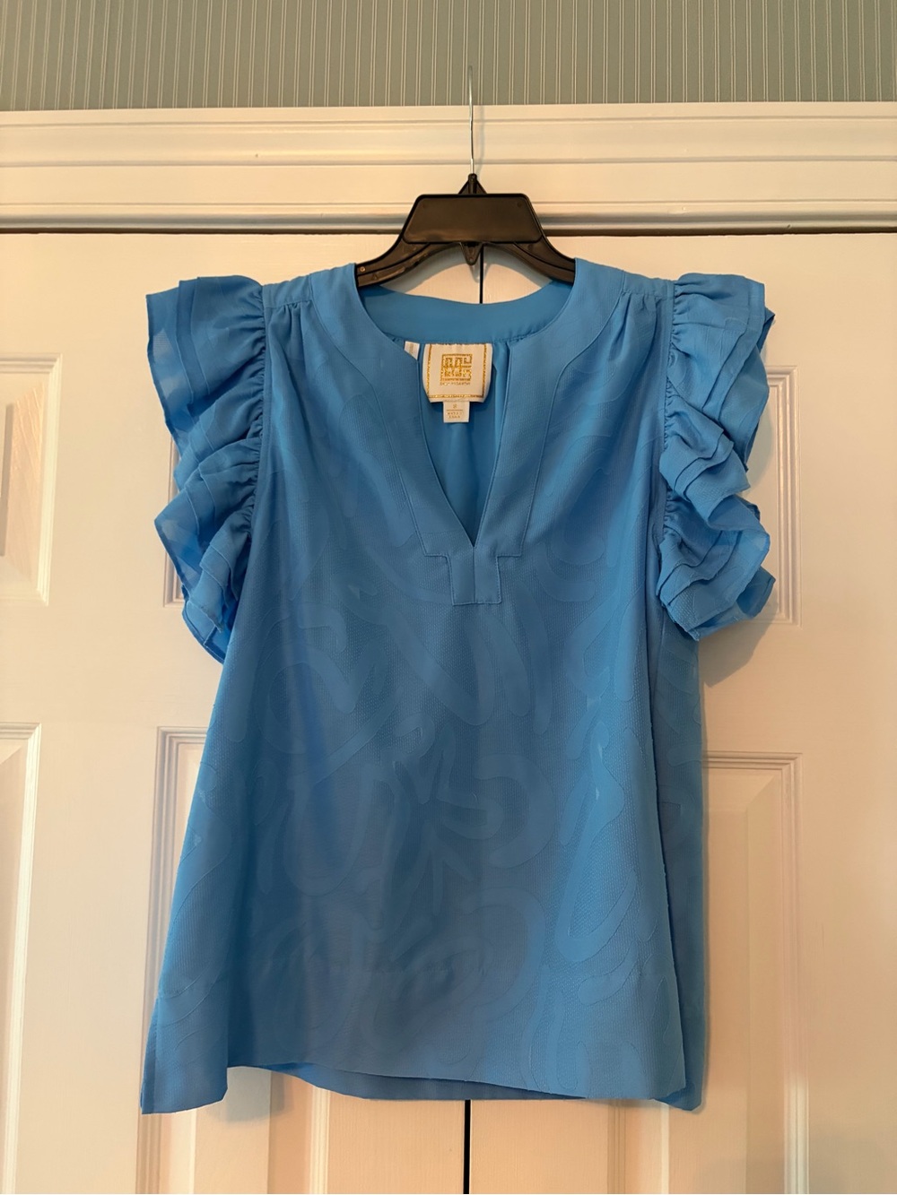 Emily McCarthy Blue Ruffled Sleeve Blouse